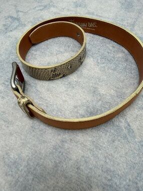 Brown Leather Belt with Snakeskin Accent - Women Accessories